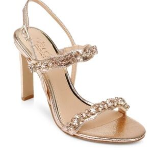 Jewel Badgley Mischka Odette Slingback Sandals Shoes In Rose Gold Size 8 NWOB